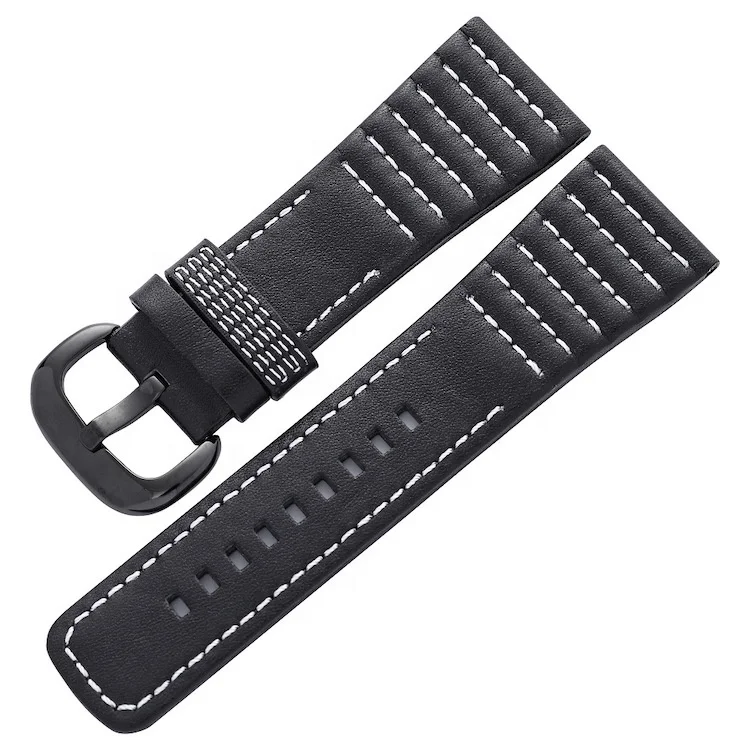 Luxury 28mm Black with Stitches Cowhide Genuine Leather Watch Band for Seven Friday Watch Strap
