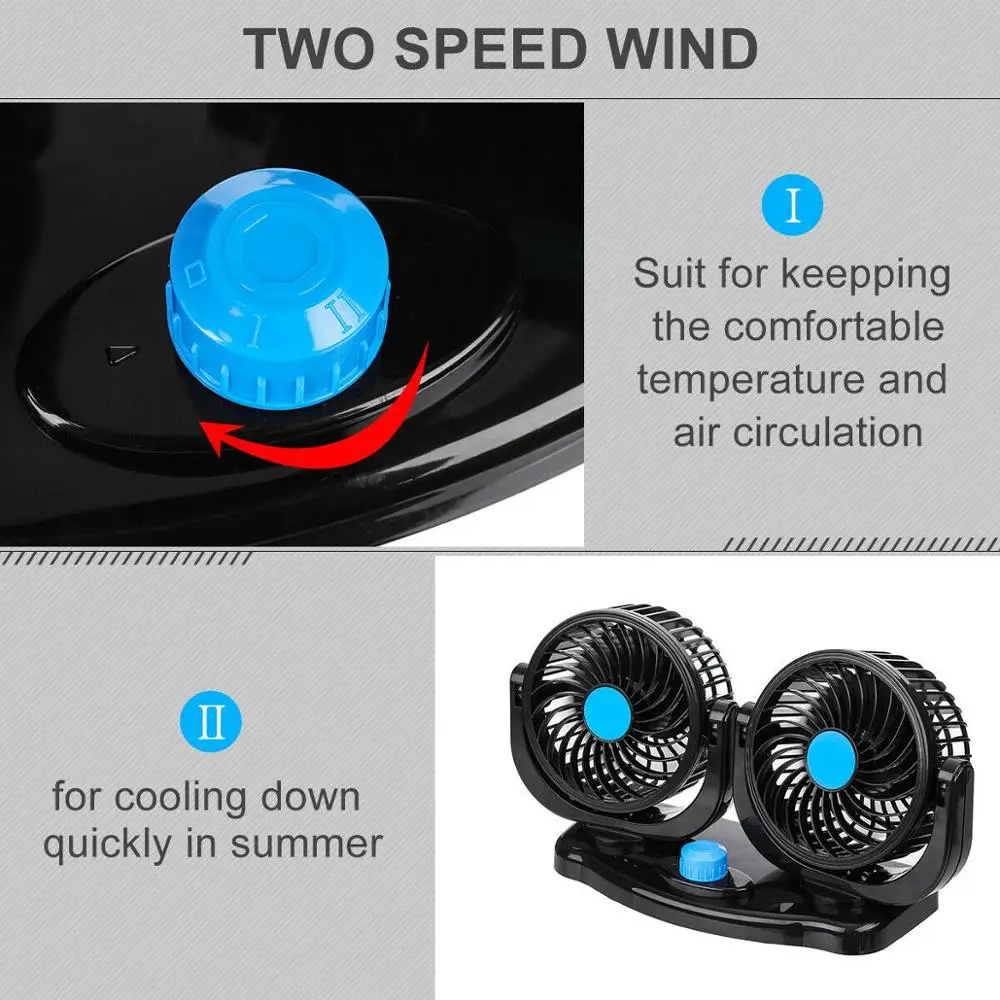 12V Rotation Car Vehicle Cooling Air Fan Silent Cooler Adjustable 2 Speed for car