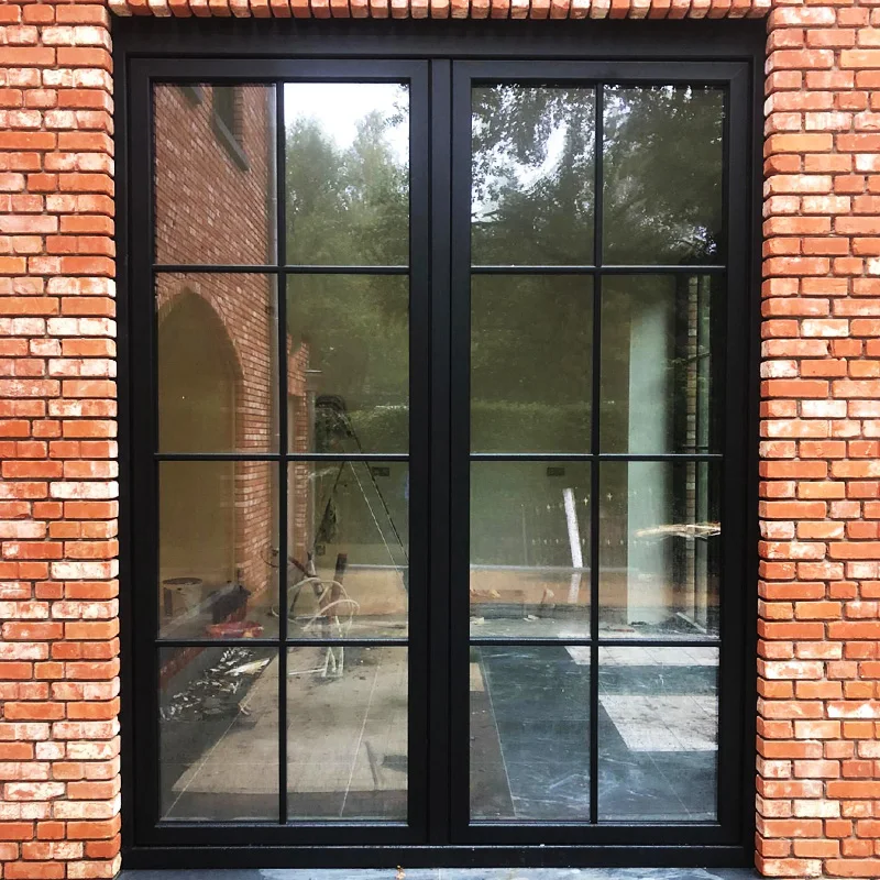 Forged Black Retro Old Steel Window Kitchen Study Hanging Rail Sliding Door Tempered Glass French Style Swing Open Villa Bedroom