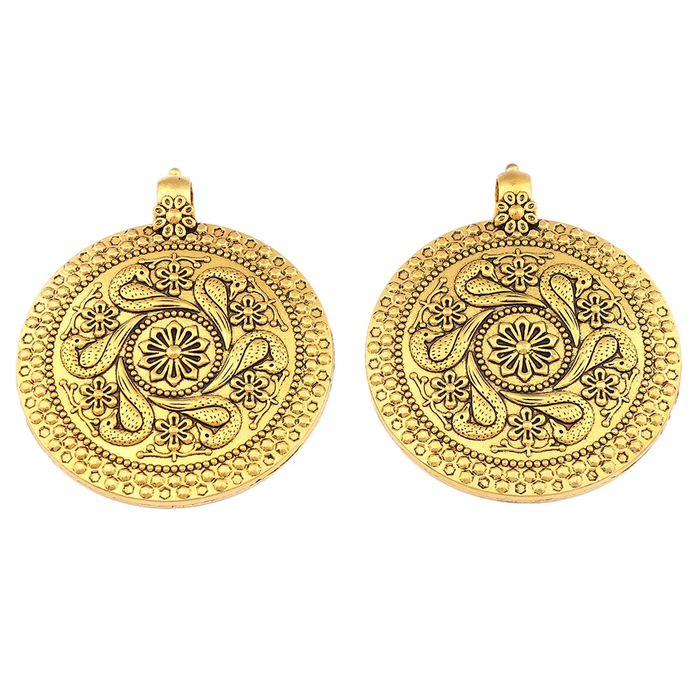 Antique Gold Plated Large Bohemia Boho Medallion Round Charms Pendants for Necklace Jewelry Making Findings 68x60mm