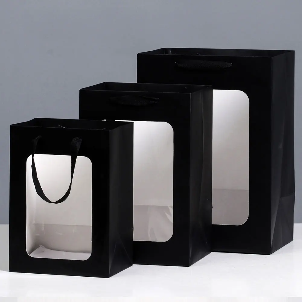 Wholesale Floral Gift Box, Open Transparent Window Fashion Gift Doll Flower Paper Bag With Pvc Mini Cake Clear Window/
