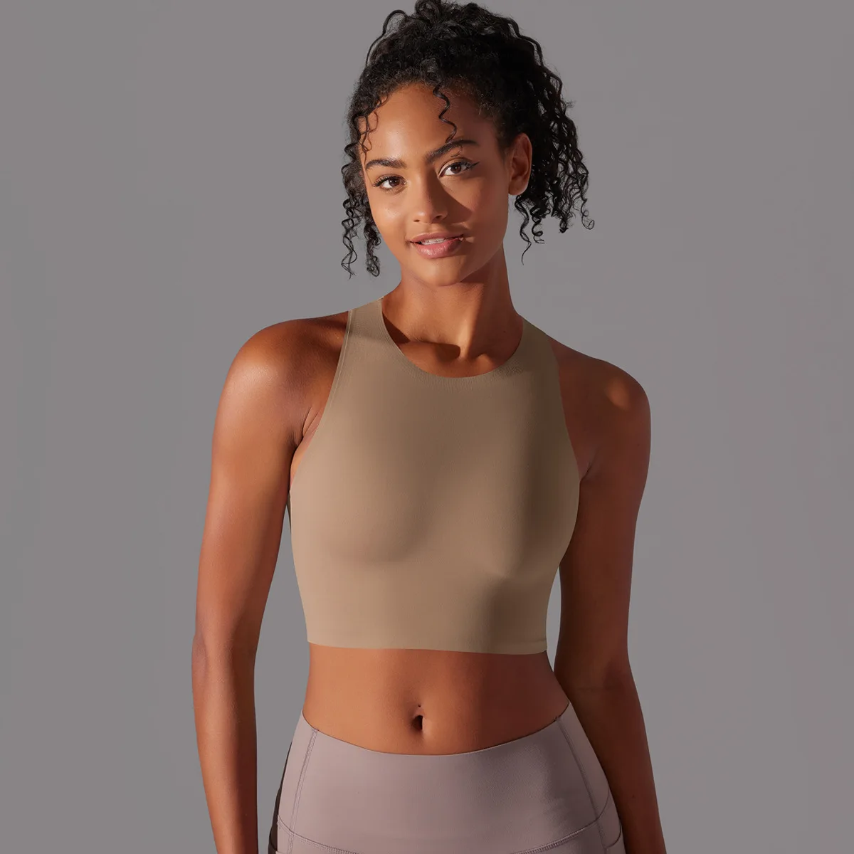Aoyema Fashion Seamed Yoga Tank Top Racer Back Crop Tops Fashionable Shockproof Gym Training Fitness Sport Bras For Women