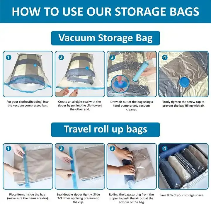 Hot Sale Space-saving Clothes Vacuum Storage Bags Vacuum Sealed Bag Vacuum Storage Bags With Hand Pump