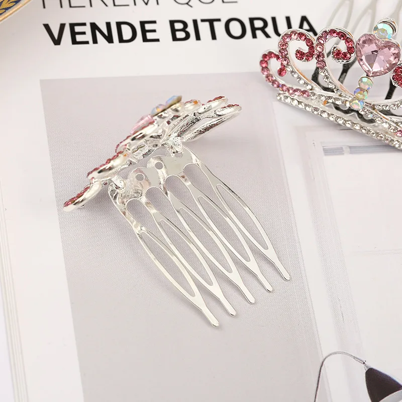 Girl crystal Love heart Children Birthday Performance crown Princess tiara with Comb Hair Headwear