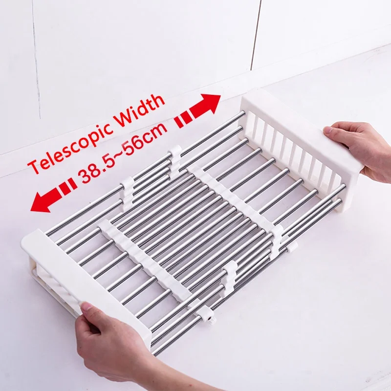 304 Stainless Steel Width Extendable Dish Bowl Storage Rack Over Sink Vegetable Wash Basket Rack Dish Drainer for Kitchen