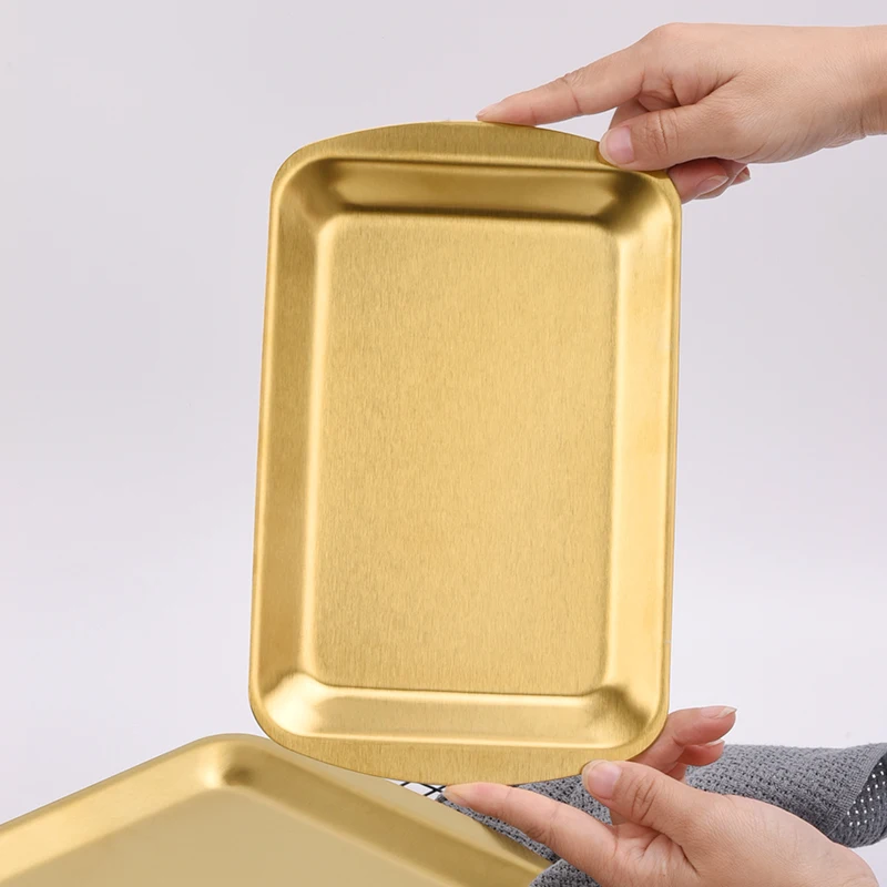 Metal Serving Tray Square Luxury Wedding Dinner Plates Stainless Steel Dessert Charger Plates Korean Buffet Plate Tableware