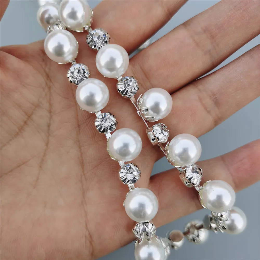 Factory Price Wholesale Pearl Crystal Chain Bling Diamante Diamond Rhinestone Trim