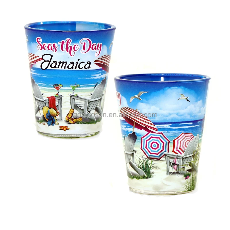 Supply Travel Gifts Beach Design Decorative Printed Shooter Glasses Unique Puerto Rico Souvenir Shot Glasses Custom Logo