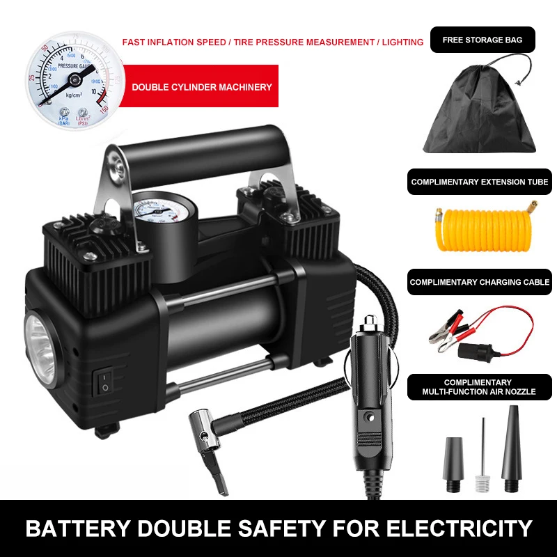 12 В портативный мини электрический воздушный насос автомобильный воздушный компрессор насос для шин с 2 цилиндрами