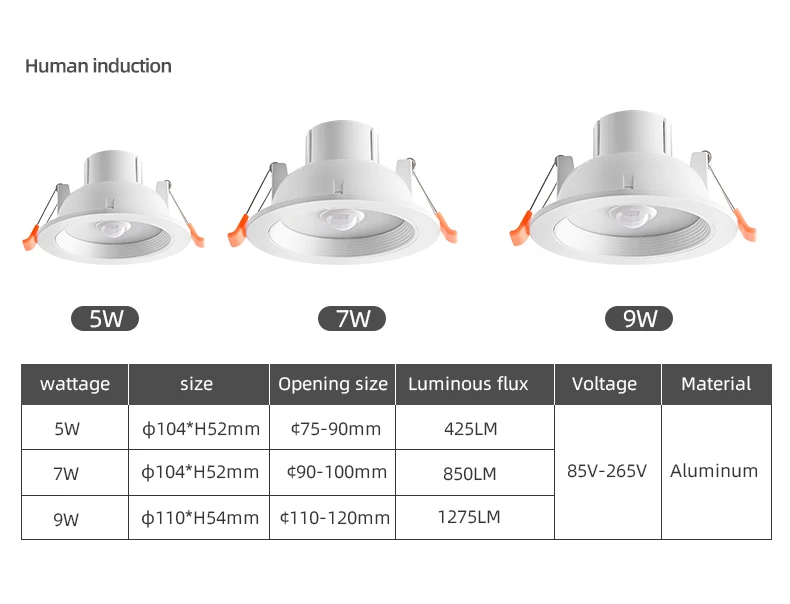 High Quality Indoor Night Motion Radar Sensor Down Light Human Body Infrared Induction Down Lights