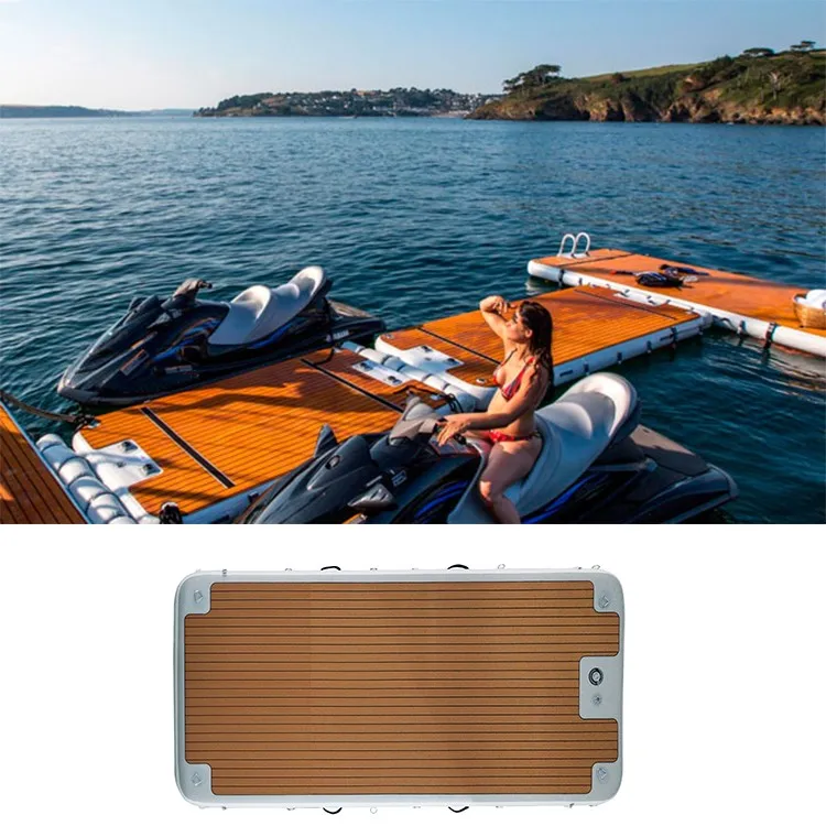 customized drop stitch DWF durable non slip inflatable water floating dock deck platform with water bag