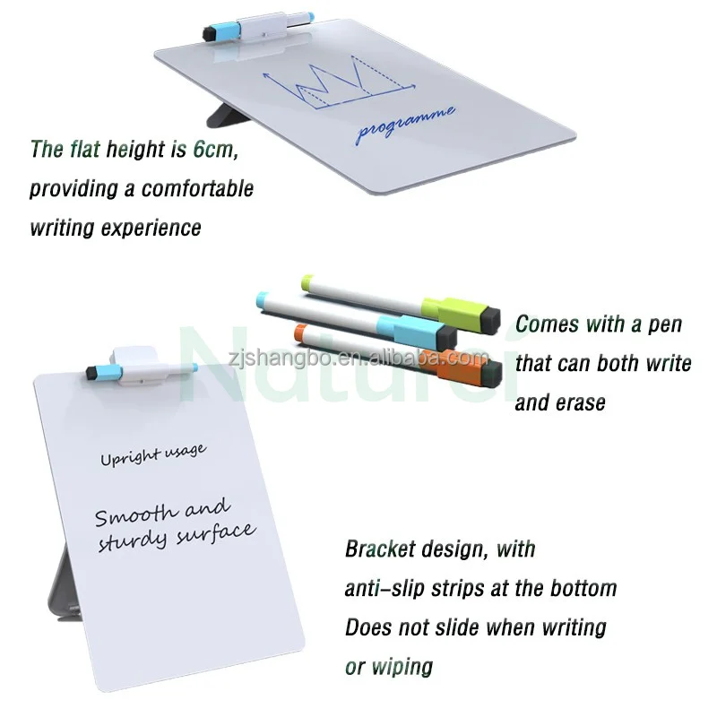 Small Glass Whiteboard Desktop Glass Dry Erase Board with Adjustable Wood Stand Reusable Desk Notepad for Home Office