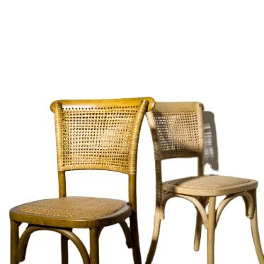 Antique Outdoor Rattan Dining Chair Solid Wood Chair Frame Rattan Wedding Chair Home Furniture Stackable Farmhouse Wooden 300pcs