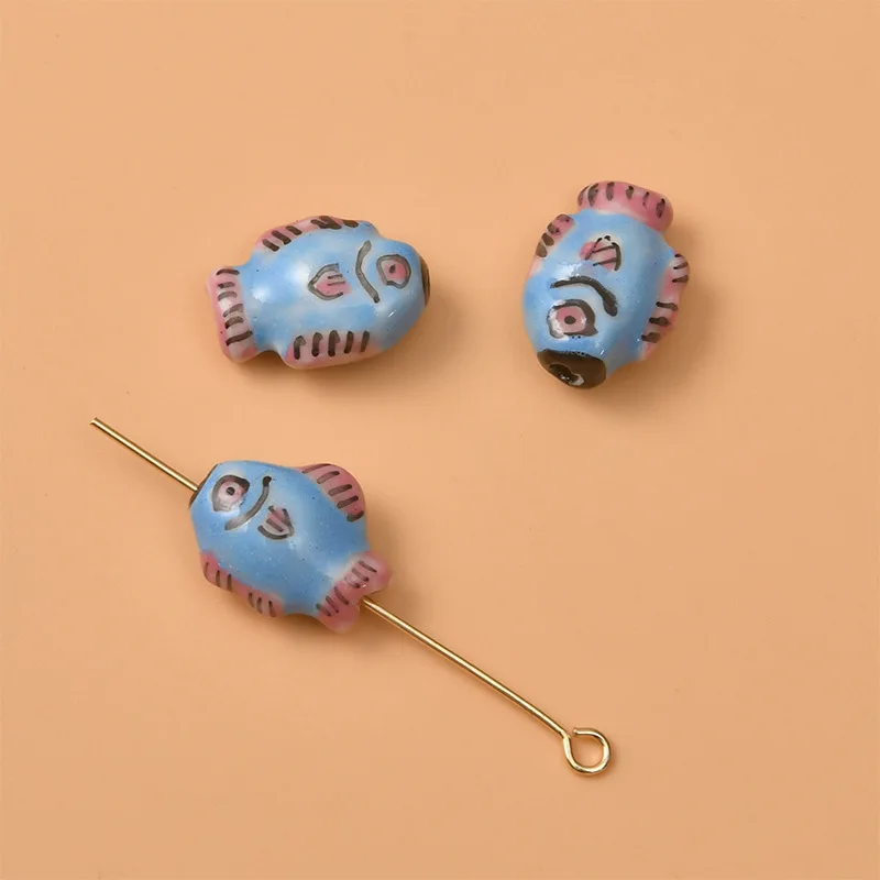 Funny 12-18mm Colorful Ceramic Clay Beads Handmade Graffiti Lucky Fish Beaded Charm For DIY Bracelet Jewelry Accessories