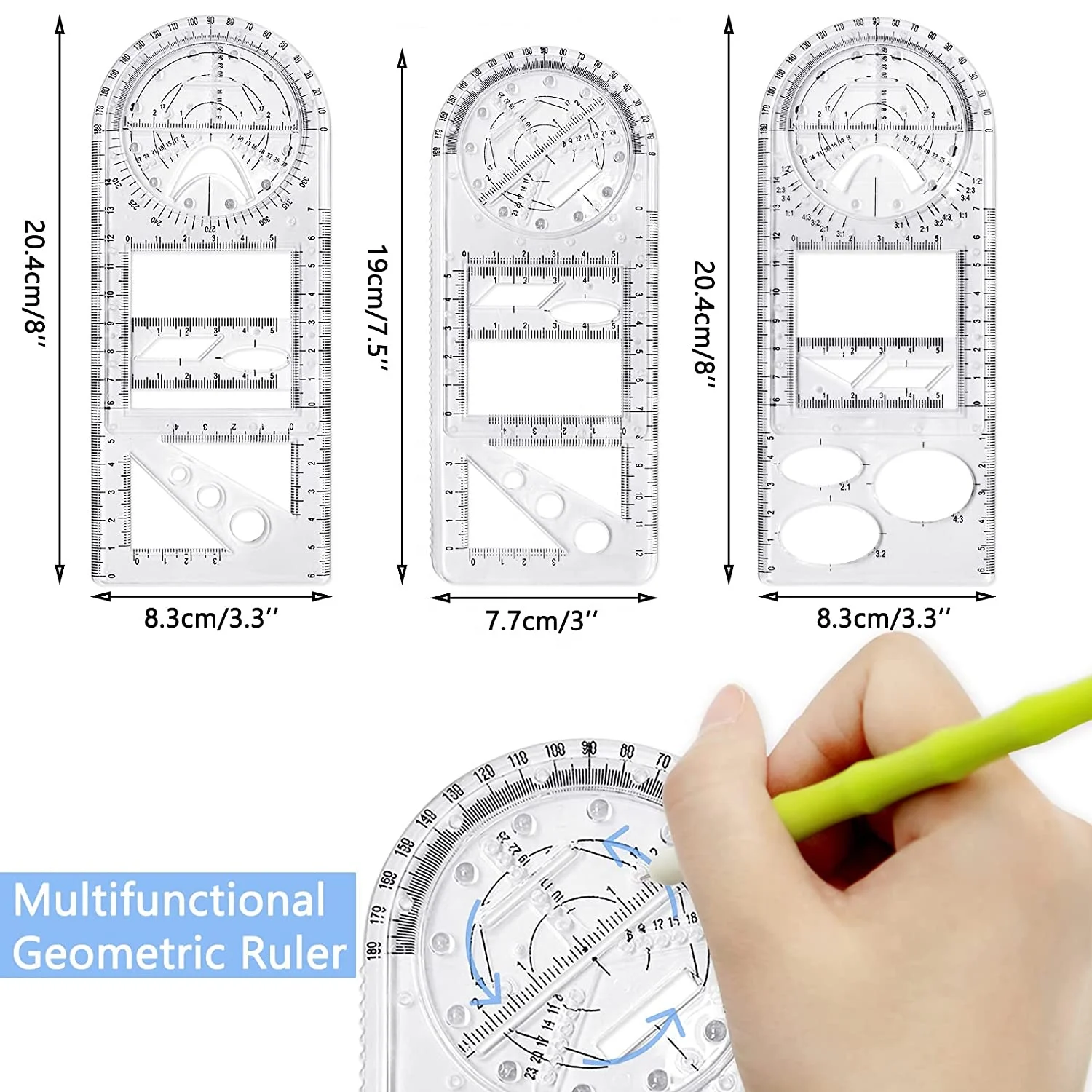 Multifunctional geometric Ruler 3 Pcs - Math Circle drawing tool