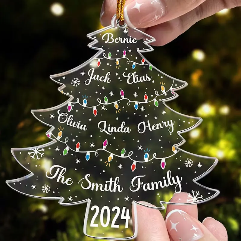 christmas family ornaments custom Photo Tree Family Name Acrylic Holiday Decor Keepsake 2024 christmas family ornament