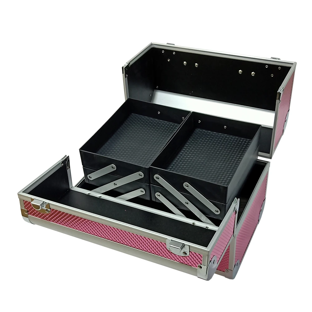 professional beauty aluminum rolling makeup case empty cosmetic storage travel box case