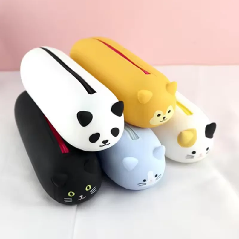 New arrival cute cartoon printed animal shape school kids waterproof pencil case