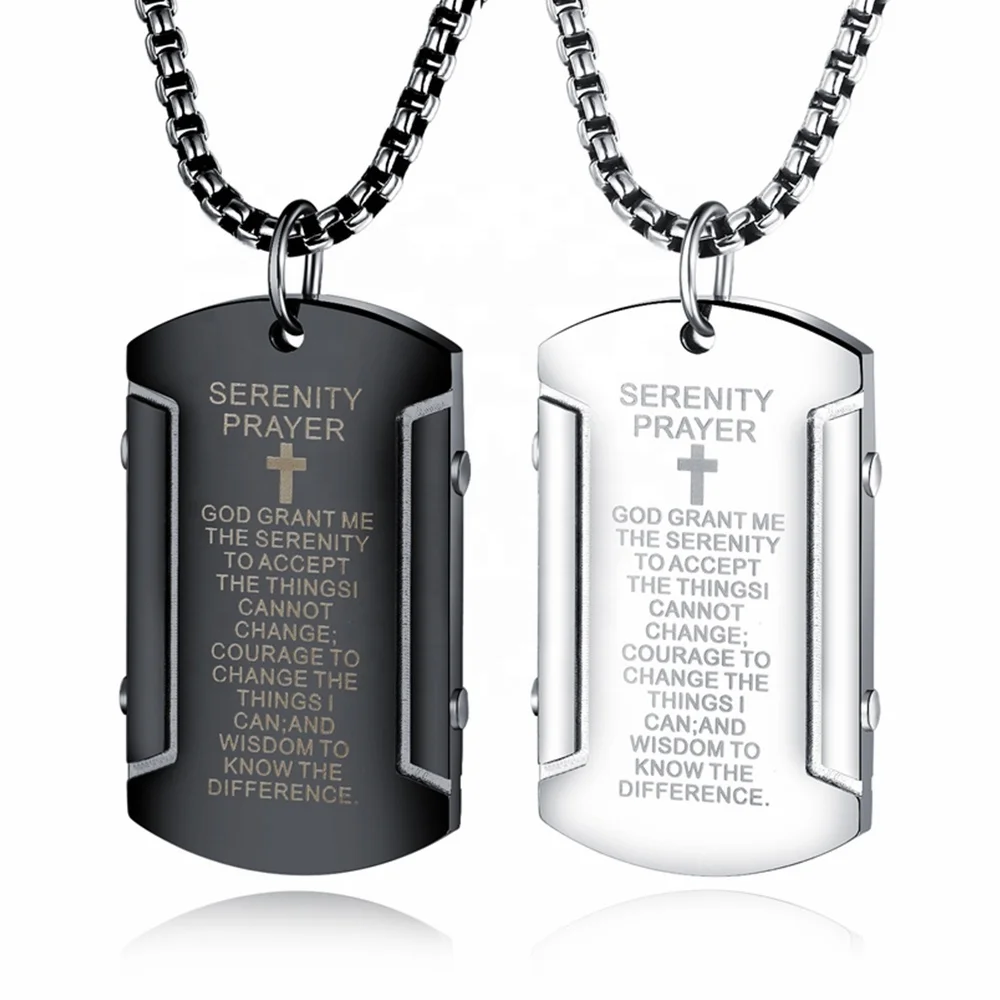 Fine Jewelry Stainless Steel Christian Bible Verse Necklace Serenity Cross Necklace