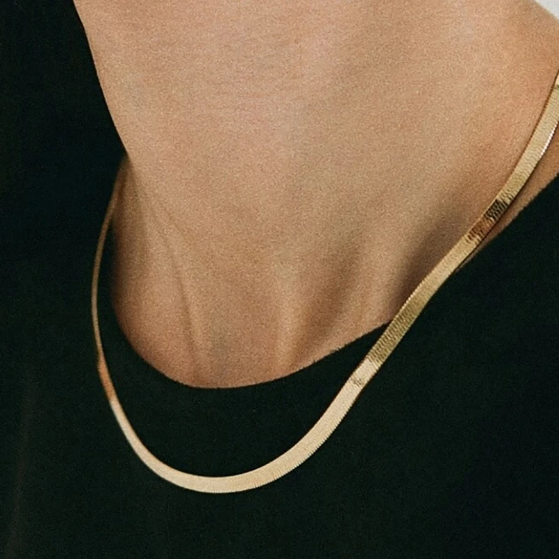 Custom Shiny Fashion Classic Women Jewelry Simple Snake Chain Gold Plated Stainless Steel Clavicle Necklace