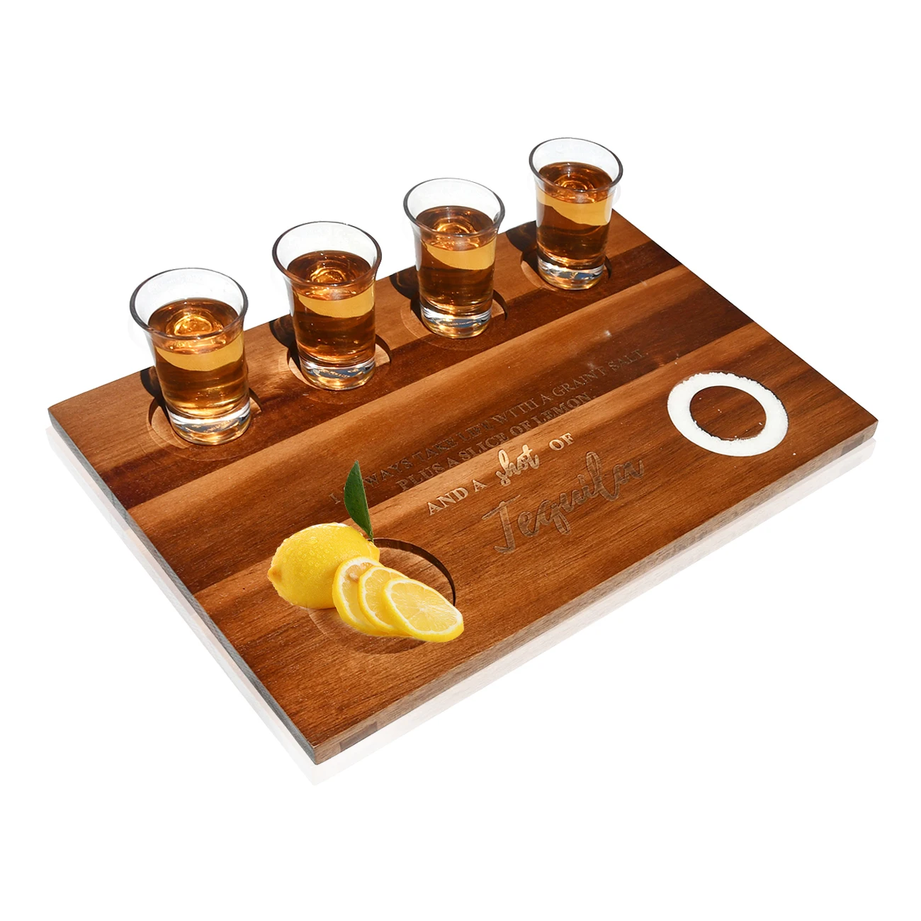 Liquor Parties Weddings Housewarmings Large Shot Glasses Serving Tray Holder Wooden Bar Display Case Storage with Salt Rim