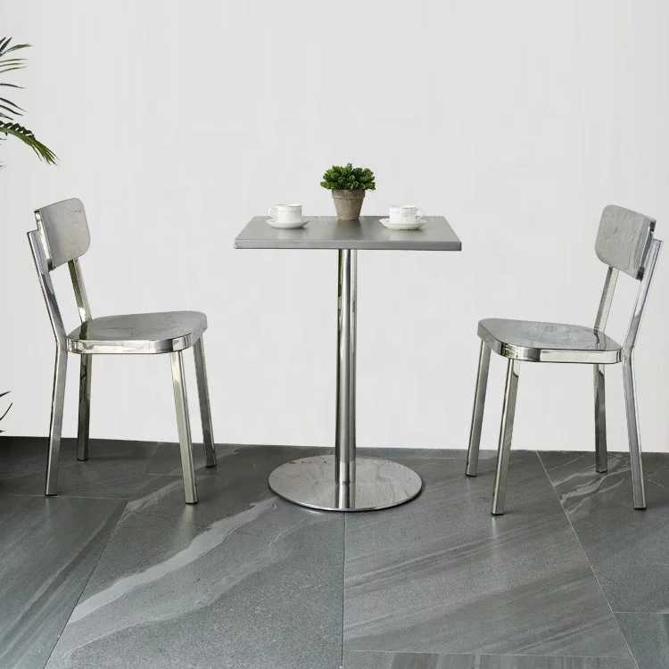 
Hot sale style Antique design outdoor furniture brush table top stainless steel metal leg dining tables for hotel restaurant 