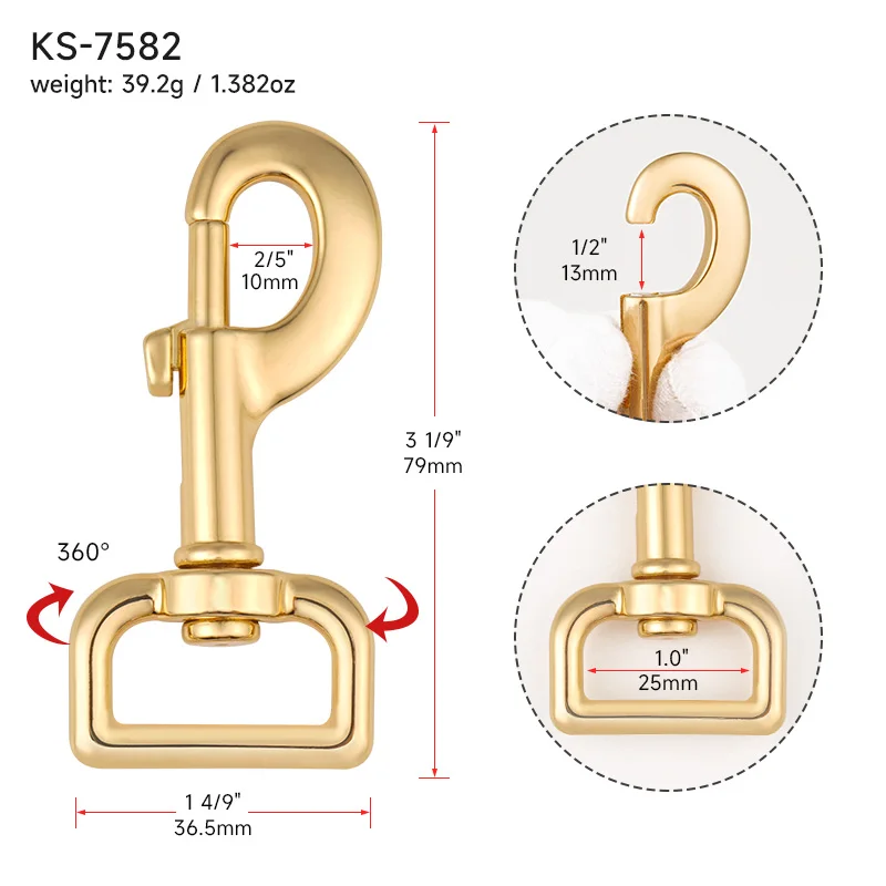 19mm 25mm Heavy Duty Snap Clip Hook 11mm 13mm 16mm Gold Dog Hook Clasp Zinc Alloy Eye Bolt Swivel Snap Hook for Dog Collar Leash