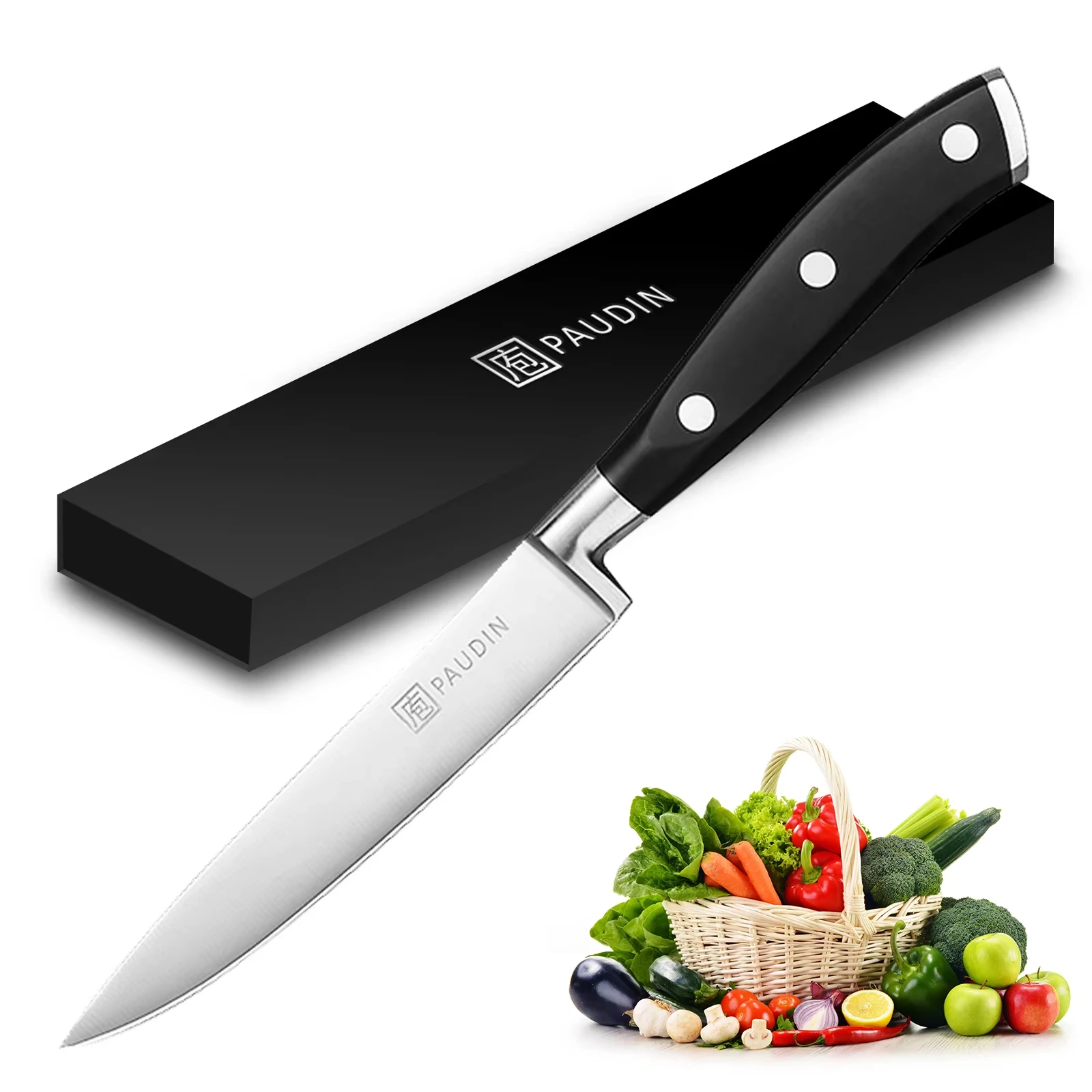 Paudin 5 Inch Professional German design High Carbon Steel Kitchen Knife With ABS Full Tang Handle Kitchen Utility Cutter Knife