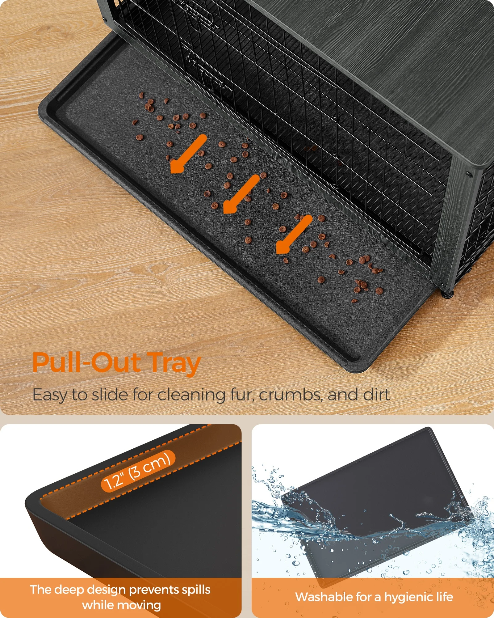 Feandrea Heavy Duty Large Dogs Cage Dog Crate Furniture Dog Kennel with Wooden Top