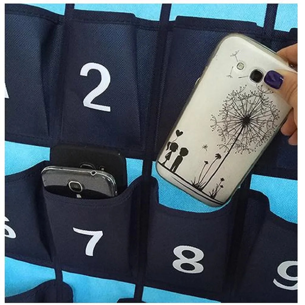 Pocket Chart For Cell Phones with 30 pockets Hanging Cell Phone Organizer for Classroom or Office