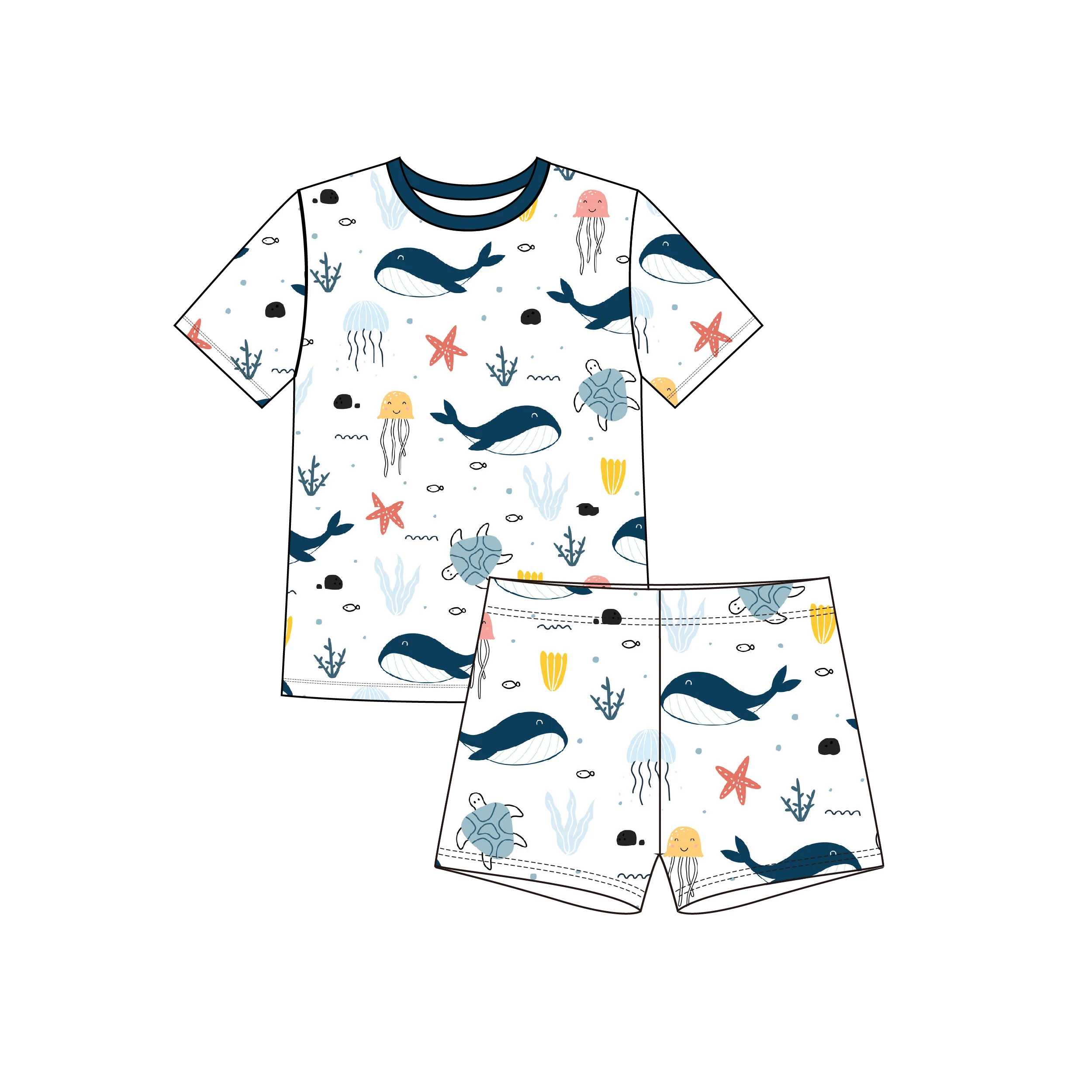 Customized Striped Checkered Print 2 piece Baby Boy Swimsuit Sunscreen Quick-drying Kids Bathing Suits