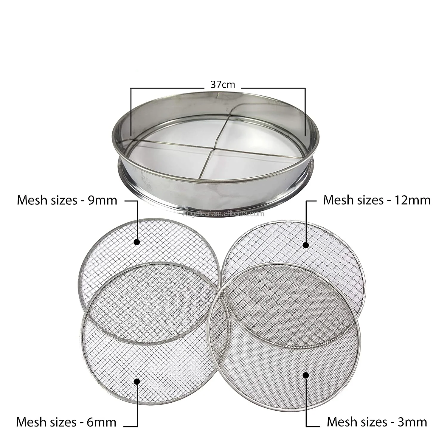Metal Garden Riddle Sieve Set Garden Sifting Pan Interchangeable Mesh Sizes Garden Mesh Sieve