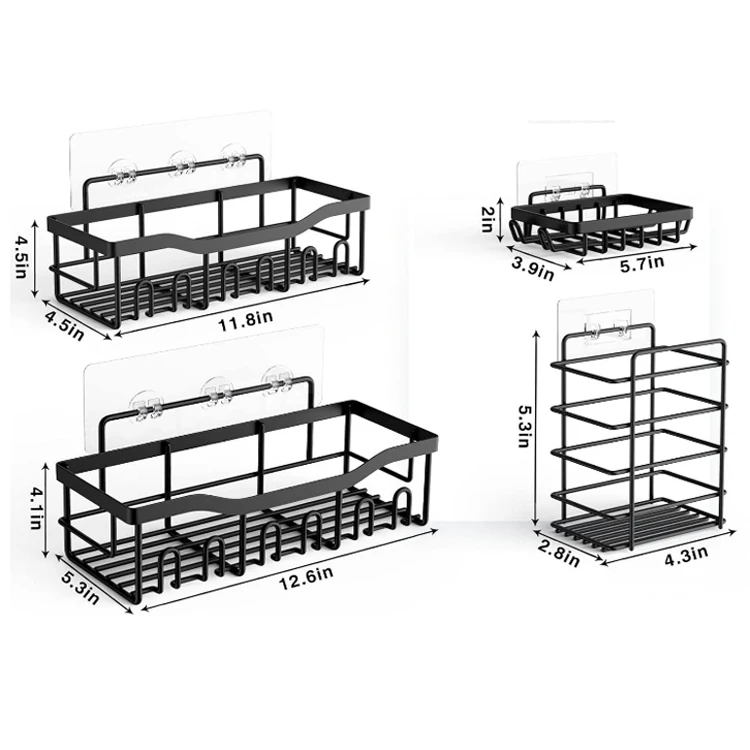 JUTYE Wall Mounted 5 Pack Metal Hanging Shower Rack Shelf Corner Bathroom Organizer Storage Basket Adhesive Shower Caddy set