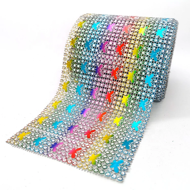
Fashion 24 row multicolor butterfly transfer DIY accessories trim crystal rhinestone mesh roll for ethnic clothing 