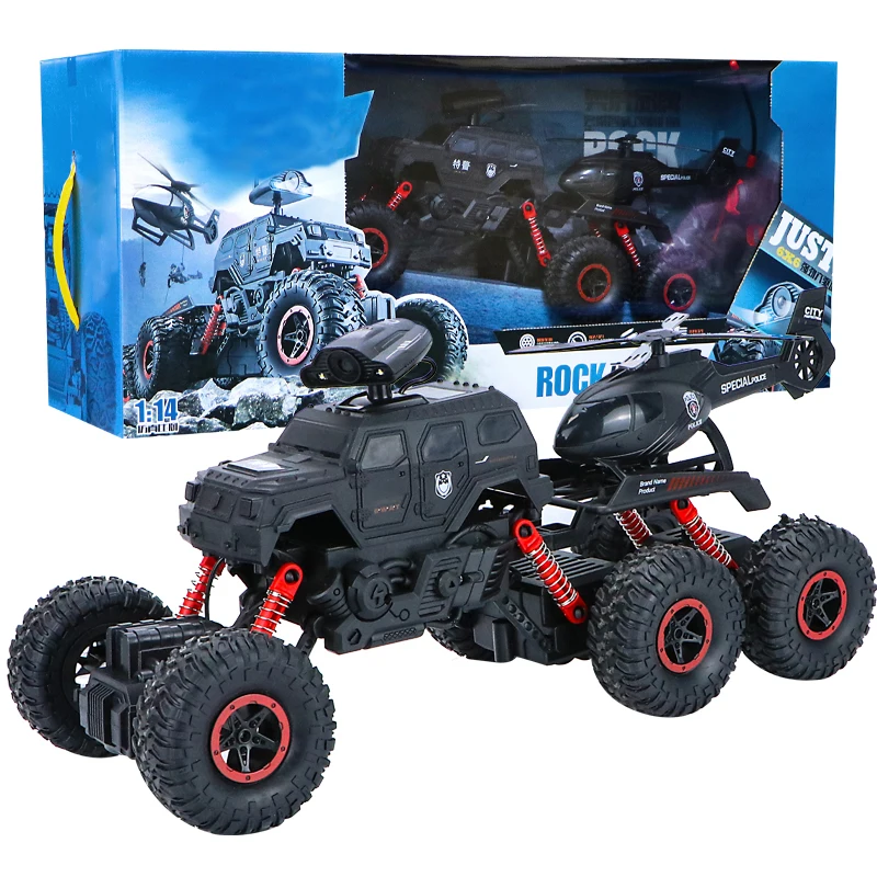 Shock Absorbers Six-Wheel 4X4 Swat Police Truck Off-Road Climbing Vehicle Remote Control Rc Car Toys With Airplane
