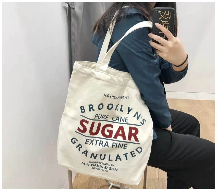 Promotion reusable vintage beige inside pocket blank canvas tote bag