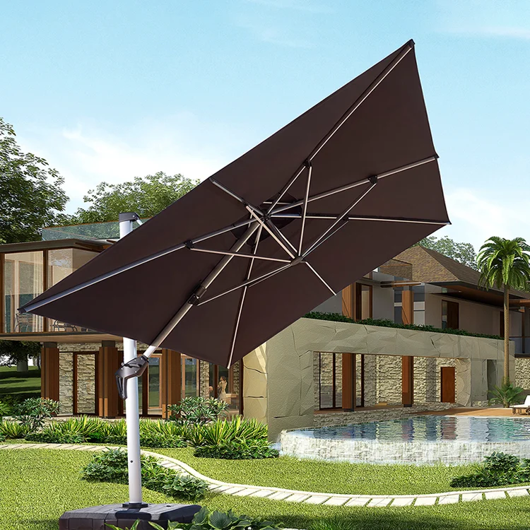 Outdoor  LED Patio Cantilever Umbrella Garden Restaurant Sun Solar Parasol With Lights