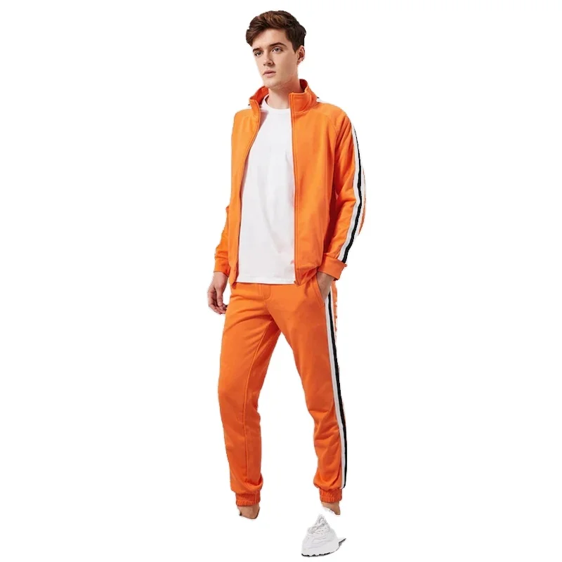 KY School uniforms funnel collar Men Zip Front Pocket Striped track jacket men & jogging Pants Set mens gym apparel gymwear