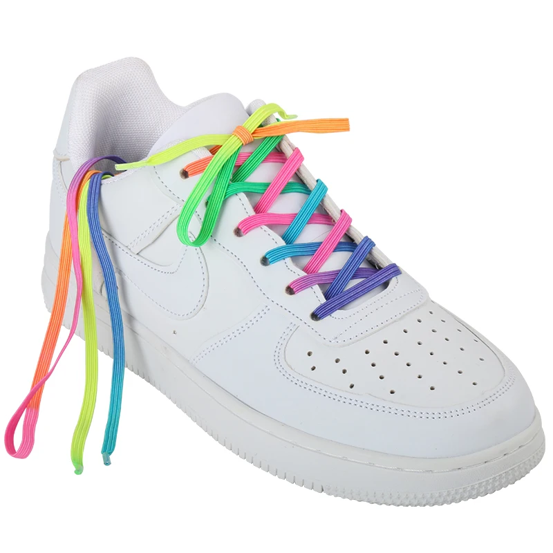 Customized Logo Printed Color Flat Gradient Rainbow Shoe Laces Colorful Rainbow Sneaker Shoelaces