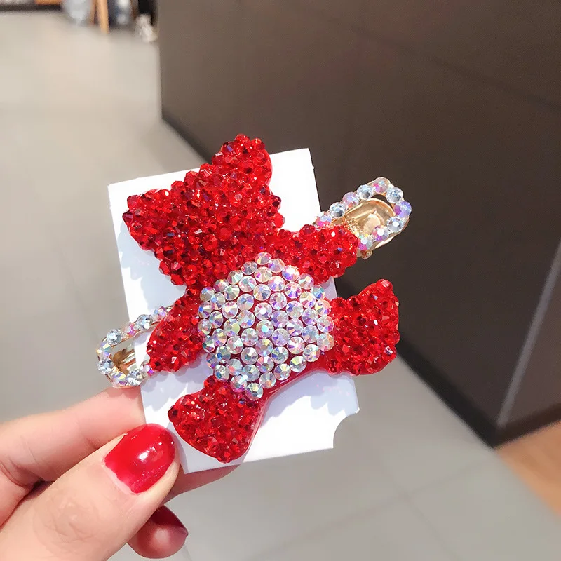 Lovely fashion red rhinestone heart sparkly hair clips bowknot diamond fancy hairpins