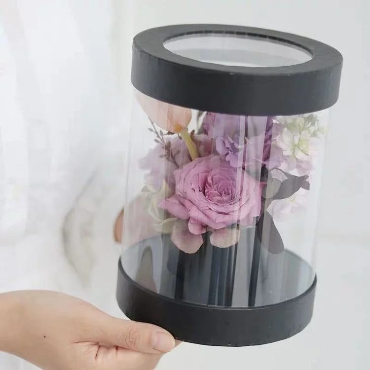 ZL Luxury PVC Transparent Cylinder Gift Rose Boxes Round Clear Preserved Soap Flower Box