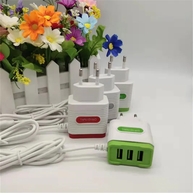 
Hot seller V8 cable charger universal 3 usb port wall charger with eu us plug 5v1.2a 