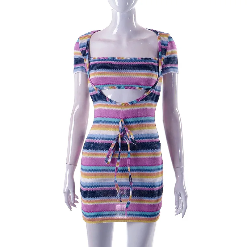 Trending Products 2023 Colorful Hollow Out Casual Dresses 2 Piece Set Women