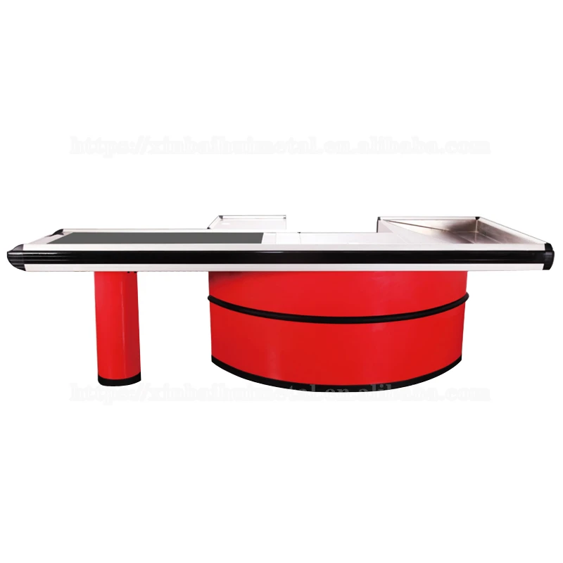 Round Stainless Steel Cash Register With Motor Large Supermarket Electric Conveyor Belt Cash Register Electric Cash Register