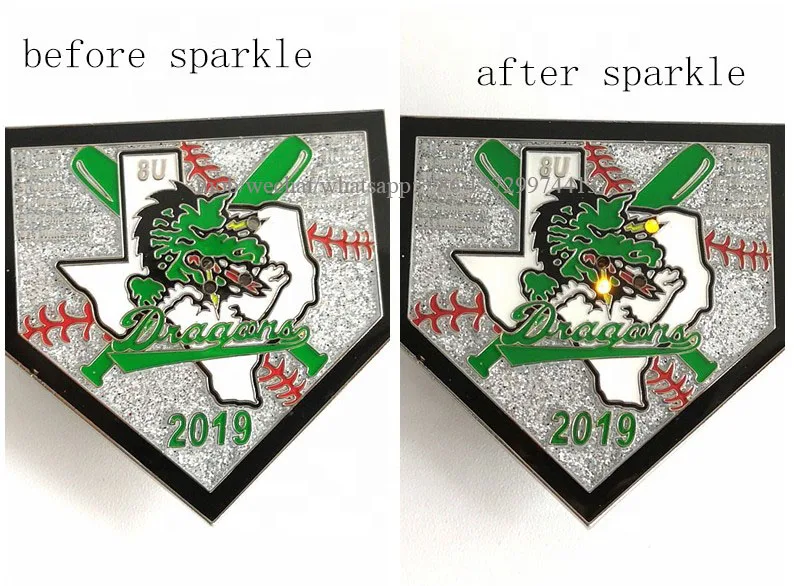 custom metal glittering twinkle softball trading pin with led lights