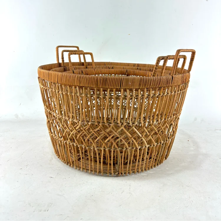 Kid Toys And Home Hotel Storage Stylish Hot Selling Handwoven Rattan Storage Basket With Cross Design And Sturdy Handles