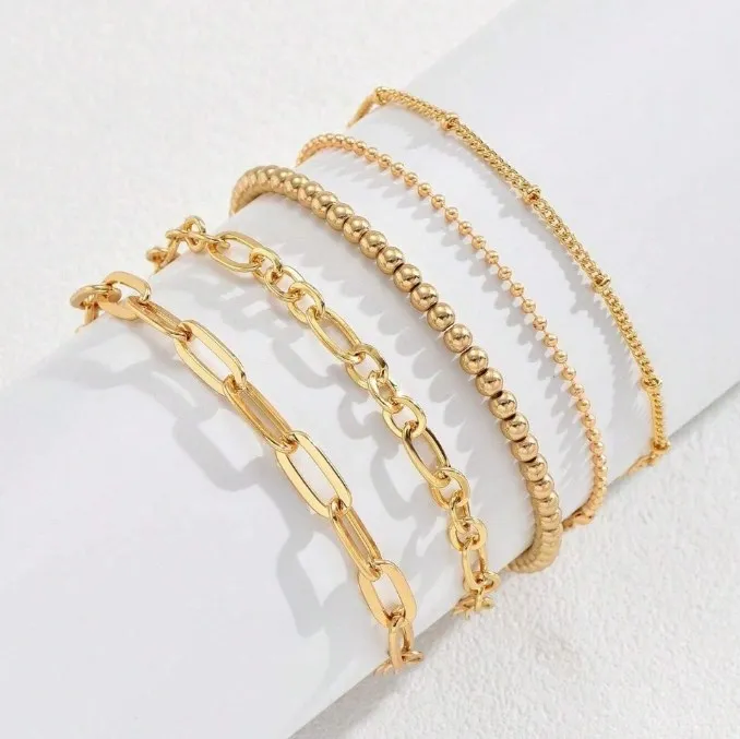 Wholesale Women Girls 5-piece Bracelet Set Multiple Mixed and Combined Bracelets Metal Chains Bracelet Set