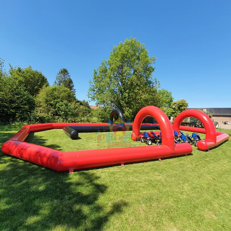 Outdoor carnival party portable air sports arena kart racing inflatable race track for sale