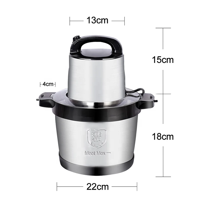 Electric 1800W Vegetable Food Chopper Blender 6L Meat Grinder Mincer with 304 Stainless Steel Housing