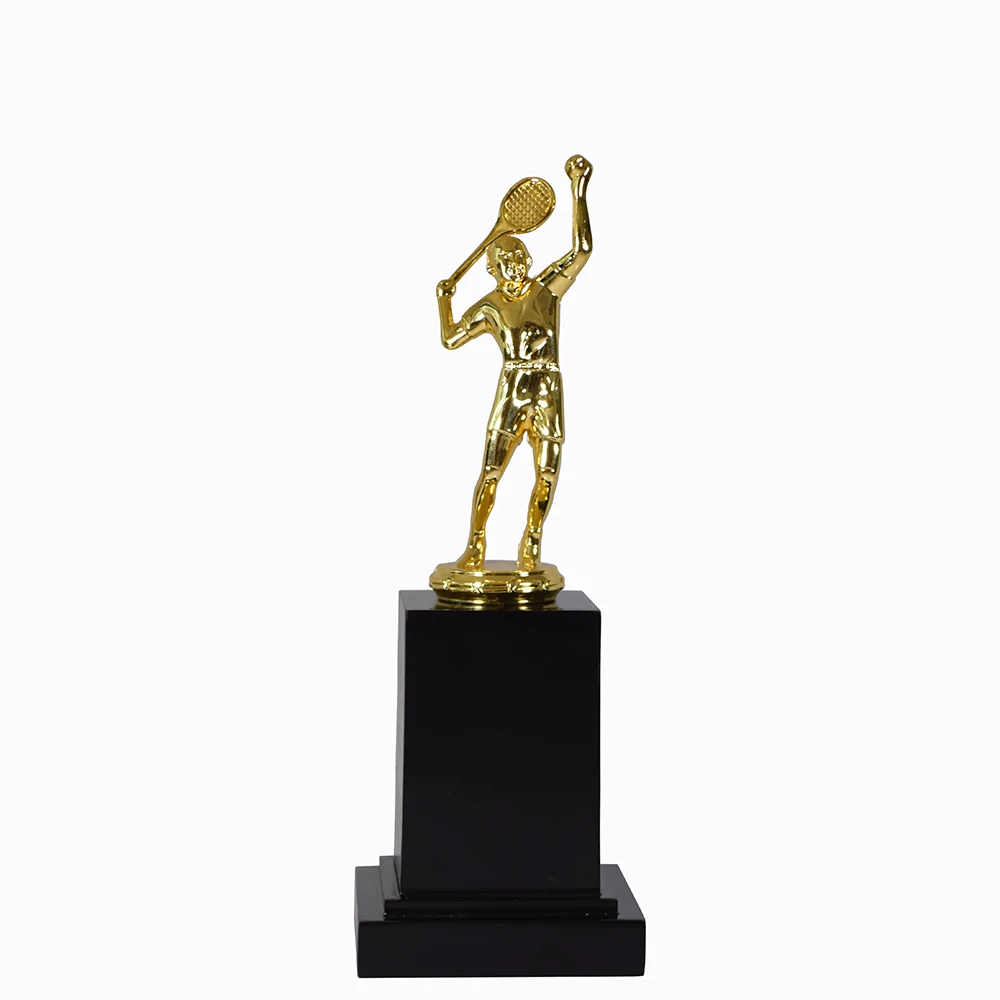 Wholesale new design wooden base metal badminton trophy for sports souvenir